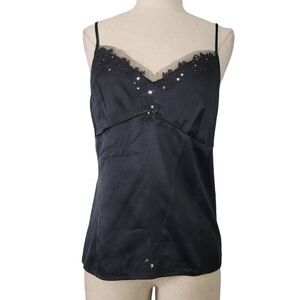 Context Black Silk Blend Cami Sz 6 Beaded Embroidered Delicate Dainty Feminine‎